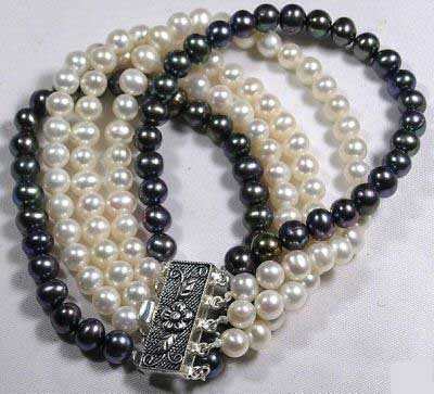 5 row black and white pearl bracelet
