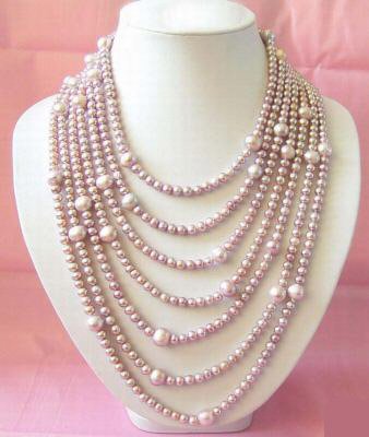 Super long 152'' lavender pearl necklace