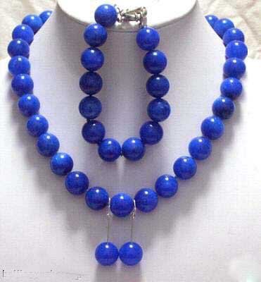 18'' blue jade necklace bracelet earrings set