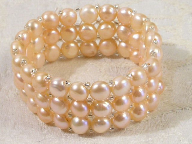 3 strand pink button pearl bracelet