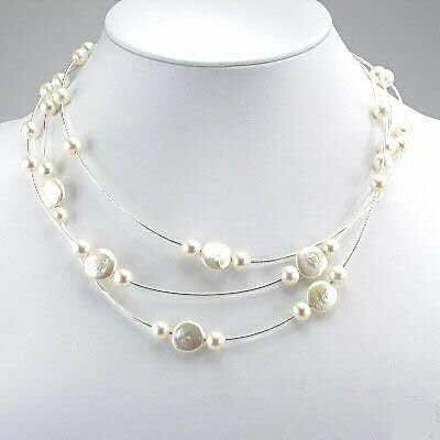 16'' white coin pearl wire necklace