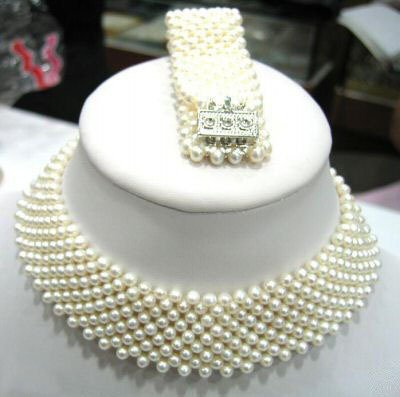 9 strands white pearl weave necklace bracelet set