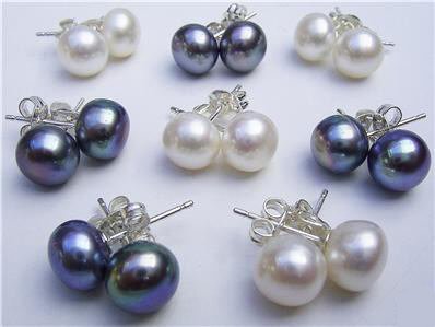 Wholesale 8 pairs 8mm black white pearl earrings