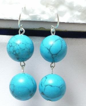 Blue turquoise bead dangling earrings