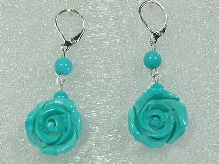 Green turquoise flower dangling earrings