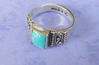 Turquoise ring square shape sterling silver