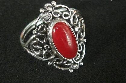 Vintage red coral ring sterling silver
