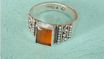 Square amber ring sterling silver holder
