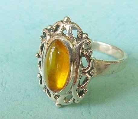 Vintage amber ring sterling silver