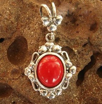 Red coral pendant sterling silver