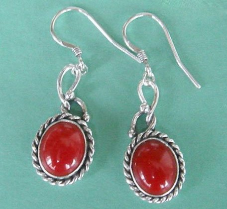 Red coral earrings oval shape