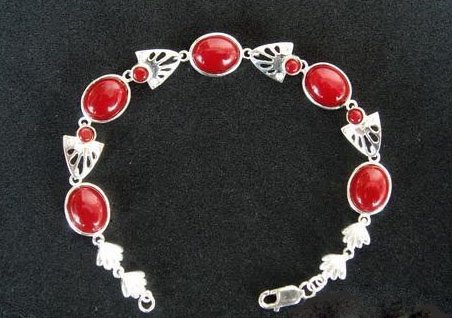Coral bracelet with sterling silver chain