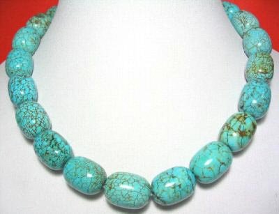 17'' big barrel shape turquoise bead necklace