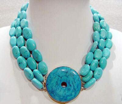 3 strands turquoise necklace round turquoise clasp
