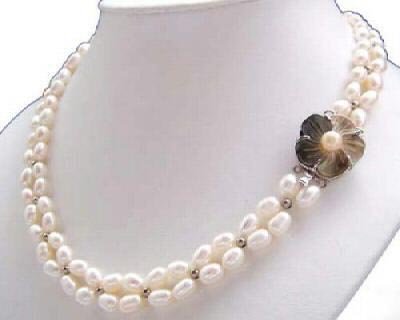 Junoesque 2rows white freshwater pearl necklace