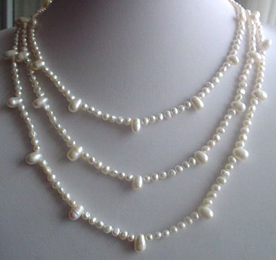 61'' super long 5-7mm white pearl necklace