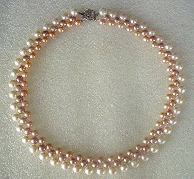 17'' 3-color button pearl necklace