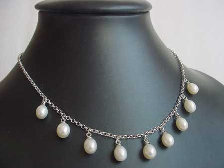 Extender necklace 9 freshwater pearl silver chain
