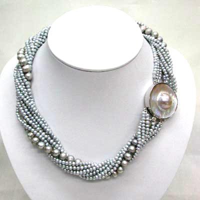 10 strands gray pearl necklace mabe clasp