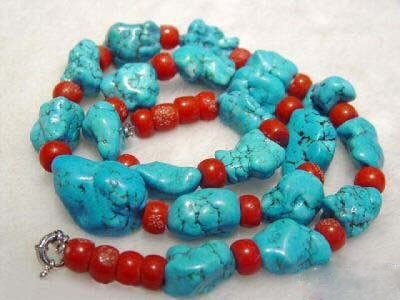 17.5'' baroque turquoise red coral necklace