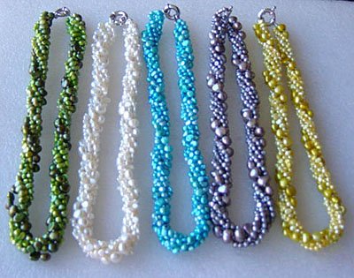Wholesale 5 pcs 5row flat pearl necklaces