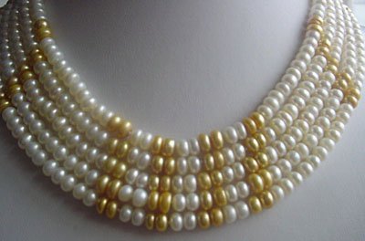 Wholesale 5 pcs white and golden pearl necklace
