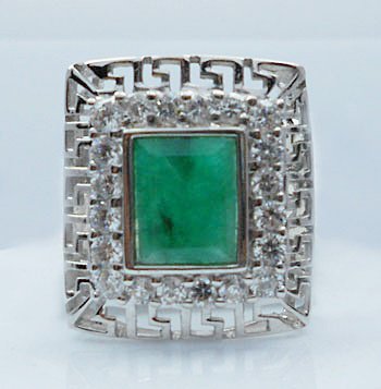 Emerald men ring around stencil sterling silver