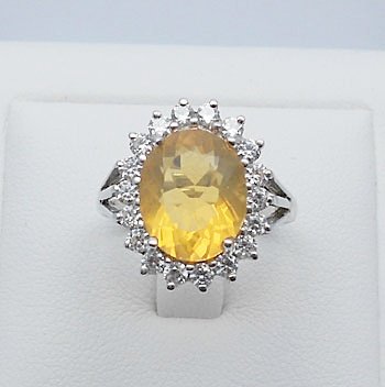 genuine fire opal & cubic zirconia sterling silver