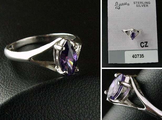 SS Plated Amethyst Simulated Marquis CZ Ring (Feb)