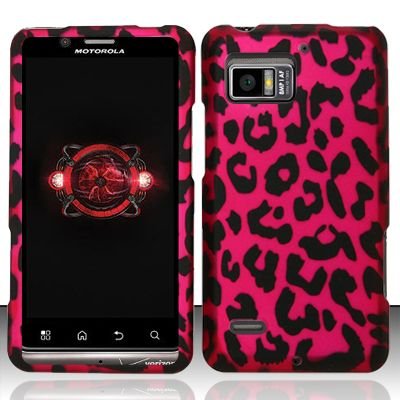 Hard Rubber Feel Design Case for Motorola Droid Bionic 4G XT875 (Verizon) - Pink Leopard