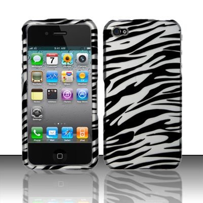 Hard Rubber Feel Design Case for Apple iPhone 4/4S - Silver Zebra