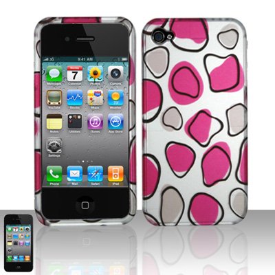 Hard Rubber Feel Design Case for Apple iPhone 4/4S - Pink Pebbles