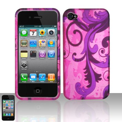 Hard Rubber Feel Design Case for Apple iPhone 4/4S - Purple Leaf