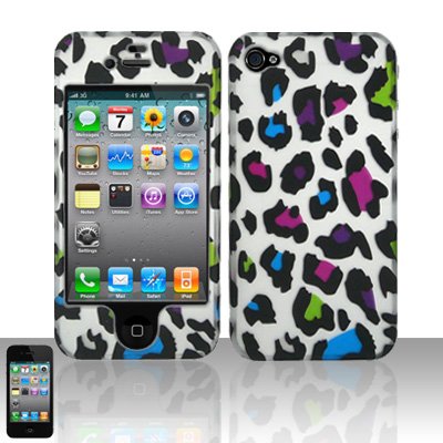 Hard Rubber Feel Design Case for Apple iPhone 4/4S - Colorful Leopard