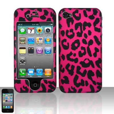Hard Rubber Feel Design Case for Apple iPhone 4/4S - Pink Leopard