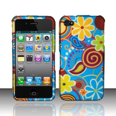 Hard Rubber Feel Design Case for Apple iPhone 4/4S - Summer Flowers
