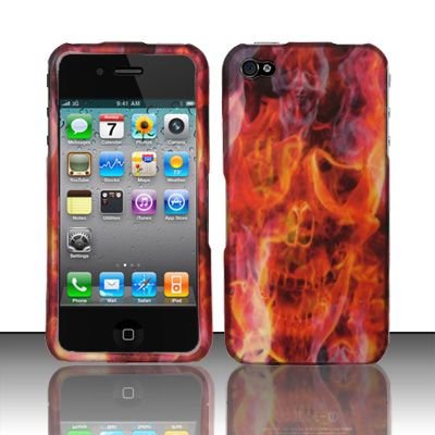 Hard Rubber Feel Design Case for Apple iPhone 4/4S - Burning Skull