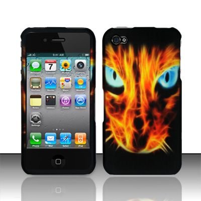 Hard Rubber Feel Design Case for Apple iPhone 4/4S - Fire Kitten