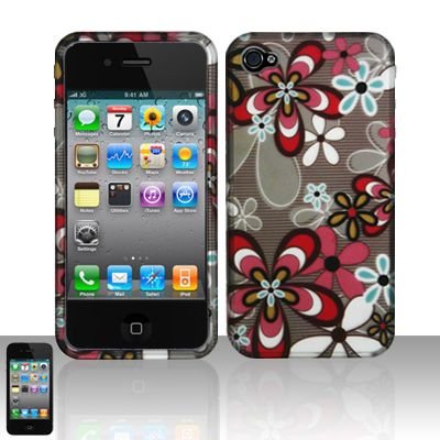 Hard Rubber Feel Design Case for Apple iPhone 4/4S - Autumn Flowers