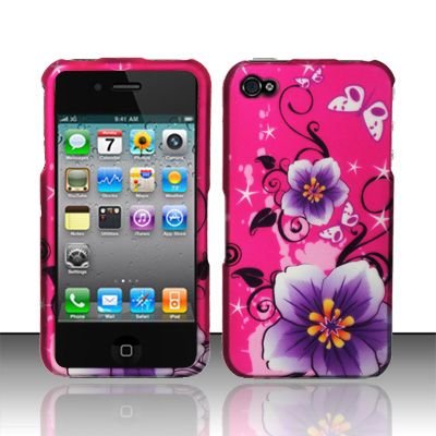 Hard Rubber Feel Design Case for Apple iPhone 4/4S - Hibiscus Flowers