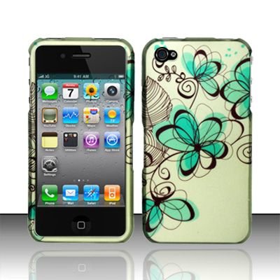 Hard Rubber Feel Design Case for Apple iPhone 4/4S - Azure Flowers
