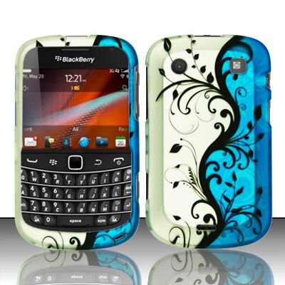 Hard Rubber Feel Design Case for Blackberry Bold Touch 9900/9930 - Blue Vines