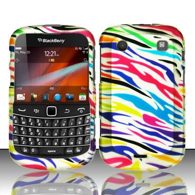 Hard Rubber Feel Design Case for Blackberry Bold Touch 9900/9930 - Colorful Zebra