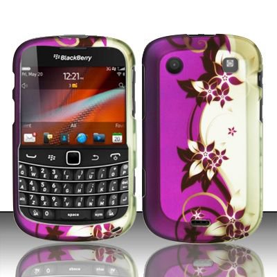 Hard Rubber Feel Design Case for Blackberry Bold Touch 9900/9930 - Purple Vines
