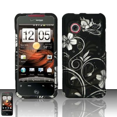 Hard Rubber Feel Design Case for HTC DROID Incredible (Verizon) - White Flowers