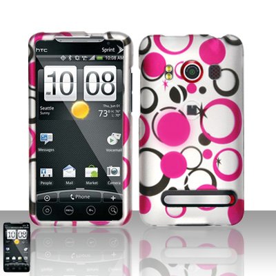 Hard Rubber Feel Design Case for HTC EVO 4G (Sprint) - Pink Dots