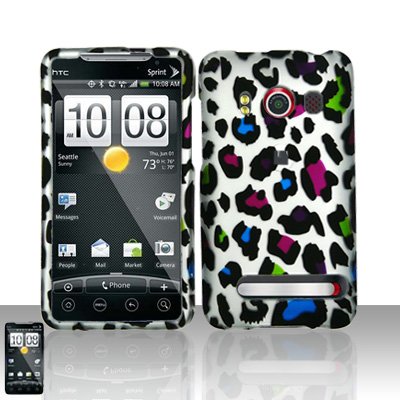 Hard Rubber Feel Design Case for HTC EVO 4G (Sprint) - Colorful Leopard
