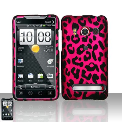 Hard Rubber Feel Design Case for HTC EVO 4G (Sprint) - Pink Leopard