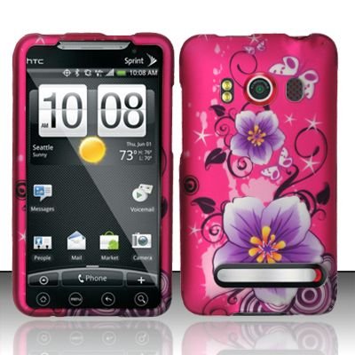 Hard Rubber Feel Design Case for HTC EVO 4G (Sprint) - Hibiscus Flowers