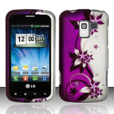 Hard Rubber Feel Design Case for LG Enlighten/Optimus Slider - Purple Vines